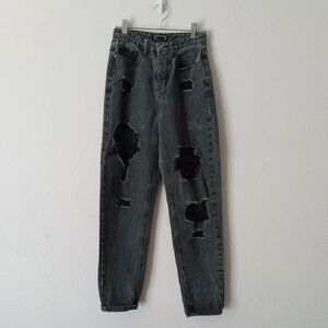 Pretty Little Thing Faded Black Distressed Jeans Size 4